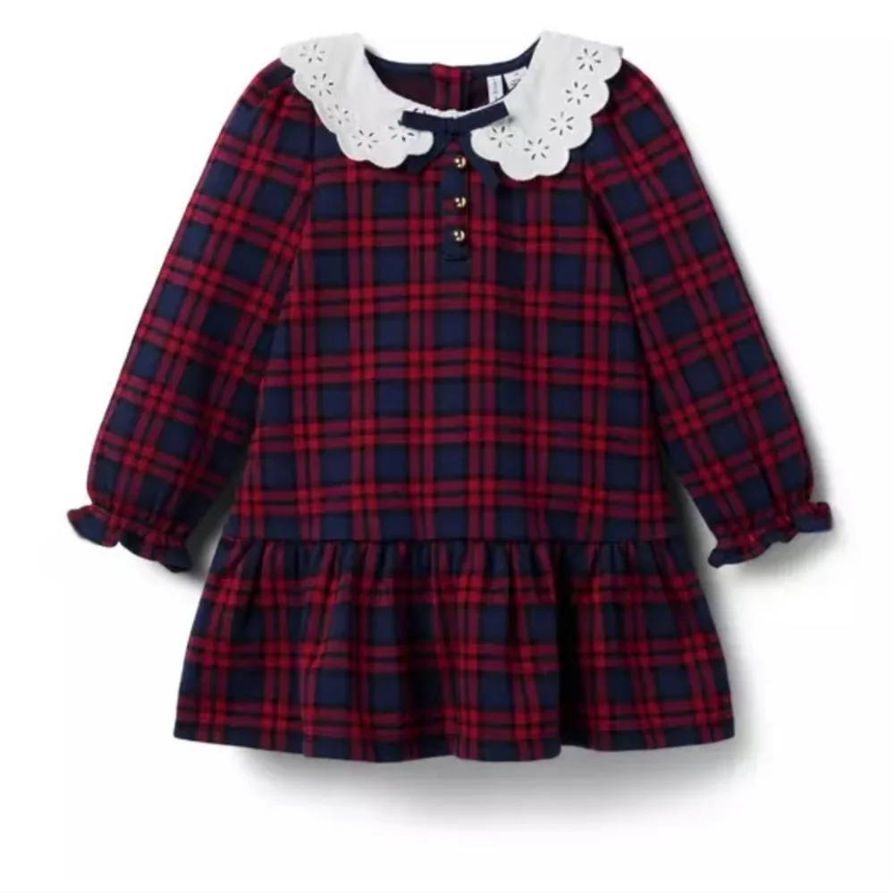 Janie and Jack 2in1 Tartan Plaid Drop Waist Eyelet Dress +Matching Leggings Sz 5